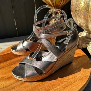 Cole Haan | Gunmetal Gray Silver Espadrille Wedge Sandals 9.5B